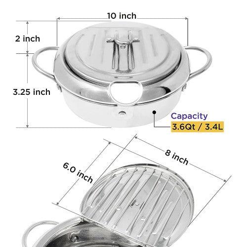 3.4L Tempura Deep Frying Pot, 304 Stainless Steel Deep Fryer Pot with Thermometer, Oil Draining Rack for Tempura, Fries, Fish, Chicken - Toytexx 3.4L Tempura Deep Frying Pot, 304 Stainless Steel Deep Fryer Pot with Thermometer, Oil Draining Rack for Tempura, Fries, Fish, Chicken - Toytexx